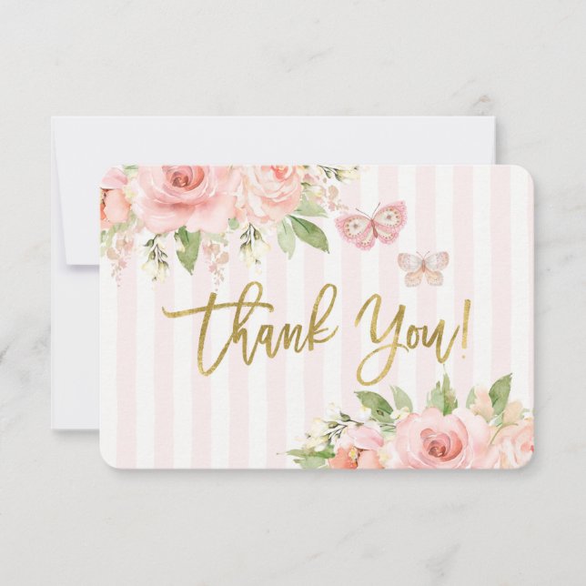 Agradecimiento chica de ducha de bebé mariposa rosa tarjeta de ag (Anverso)