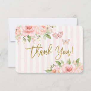 Agradecimiento chica de ducha de bebé mariposa rosa tarjeta de ag