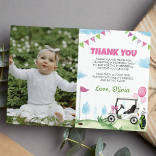 Agradecimiento Chica de golf rosa Foto de cumpleaños - Tarjeta de