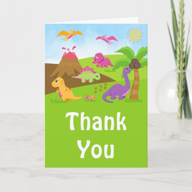Agradecimiento Chica Dinosaurios Fiesta de cumpleaños - Tarjeta d (Anverso)