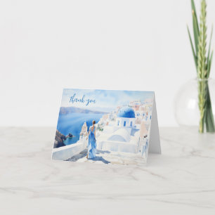 Agradecimiento Chica en Santorini, Acuarela, Tarjeta de agradecim