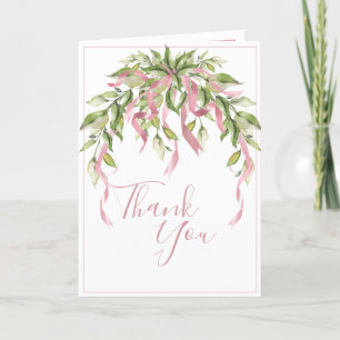 Agradecimiento Cintas de Rosa Verde Elegante Tarjeta de Agradecim