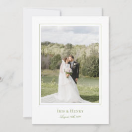 Agradecimiento Clásica Elegante Tarjeta de Foto de Boda Verde Sal