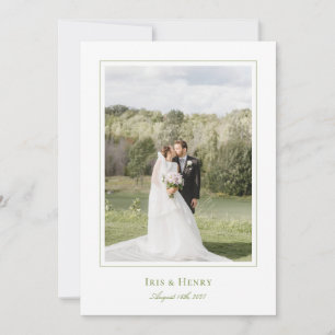 Agradecimiento Clásica Elegante Tarjeta de Foto de Boda Verde Sal