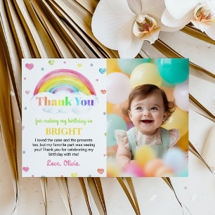 Agradecimiento Colorido arcoiris 1er cumpleaños Tarjeta de agrade