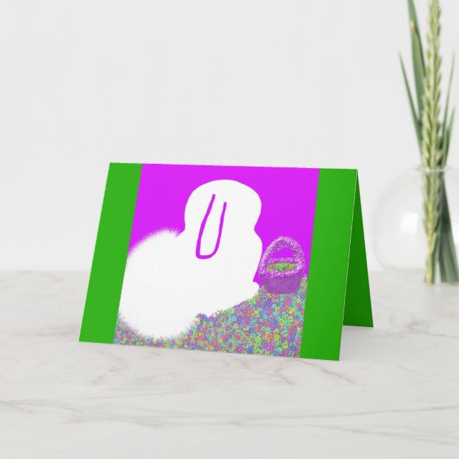 Agradecimiento Conejo de Pascua con tarjeta de flores (Anverso)