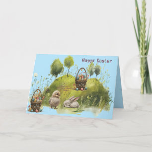 Agradecimiento Conejo de Pascua y tarjeta de pollo