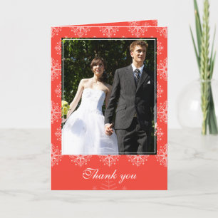 Agradecimiento Coral + copos de nieve blancos tarjeta de agradeci