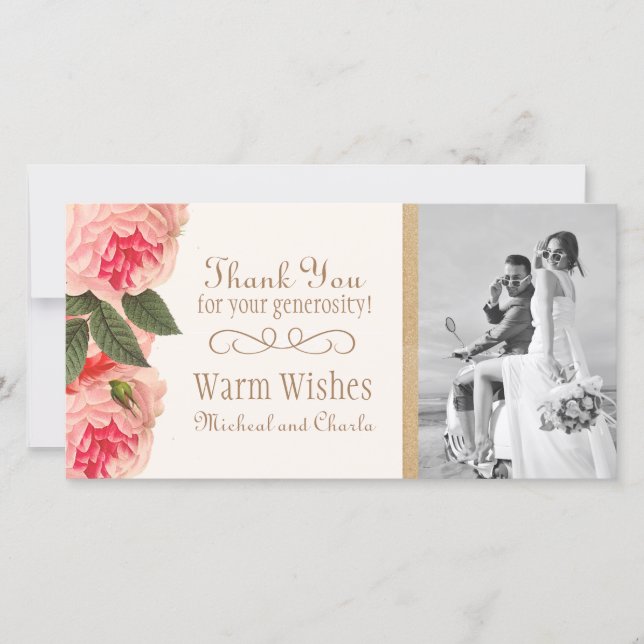 Agradecimiento Coral y Peonies rosados Gracias tarjeta de foto (4 (Anverso)
