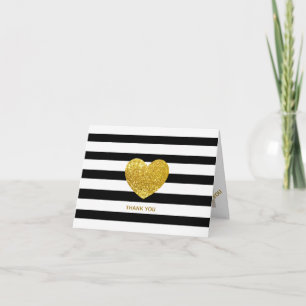 Agradecimiento Corazón de purpurina con raya negra Tarjeta de agr