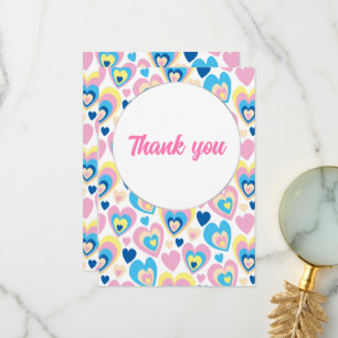 Agradecimiento Corazones adorables. Tarjeta plana de agradecimien