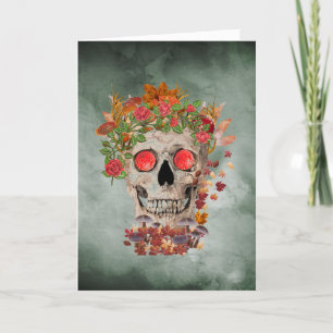 Agradecimiento Cráneo de otoño sobre la tarjeta de halloween de f