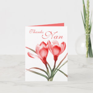 Agradecimiento Crocus "Gracias Nan" tarjeta de madres rojas rosad