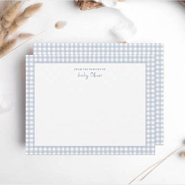 Agradecimiento Cuadro de gingham azul Niño bebé Tarjeta plana de 