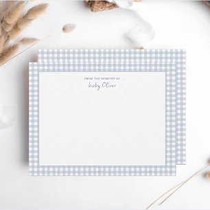 Agradecimiento Cuadro de gingham azul Niño bebé Tarjeta plana de 