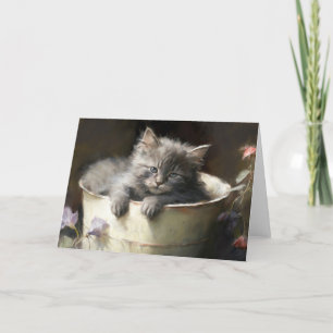 Agradecimiento Cubo Lleno De Alegría Dulce Gray Kitten Tarjeta De