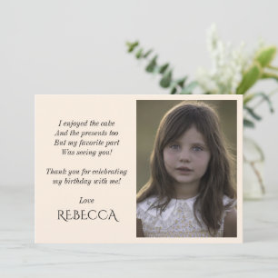 Agradecimiento Cuidada chica foto de cumpleaños tarjeta de agrade