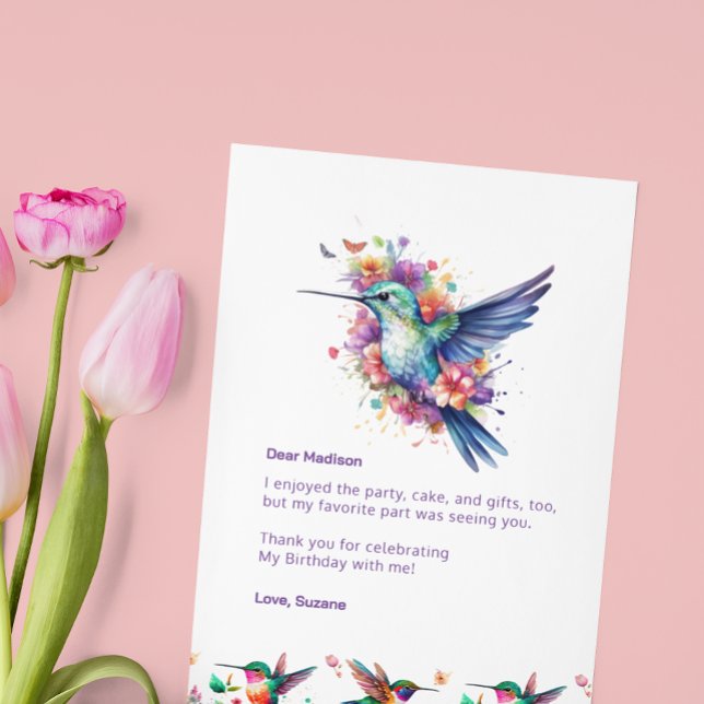 Agradecimiento Cumpleaños Corona Floral Colibríes Tarjeta de Agra (Subido por el creador)