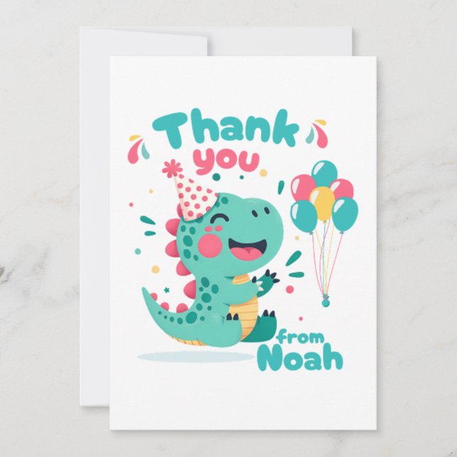 Agradecimiento Cumpleaños de Dinosaurio - Tarjeta de agradecimien (Anverso)