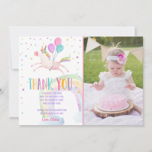 Agradecimiento Cumpleaños de Unicornio Gracias tarjeta Pink Magic