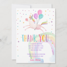 Agradecimiento Cumpleaños de Unicornio Gracias tarjeta Pink Magic