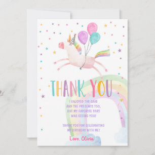 Agradecimiento Cumpleaños de Unicornio Gracias tarjeta Pink Magic