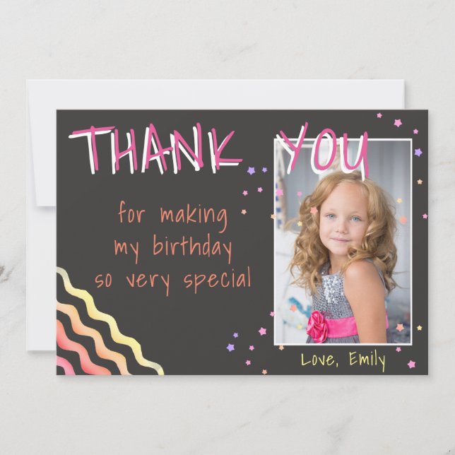 Agradecimiento Cumpleaños Gracias Chica de la tarjeta de fotos St (Anverso)