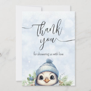 Agradecimiento Cute Blue Penguin Winter Snow Tarjeta de agradecim