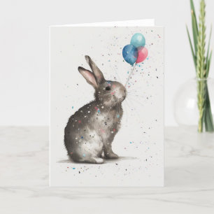 Agradecimiento Cute Bunny Birthday Balloons Tarjeta de felicitaci