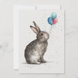 Agradecimiento Cute Bunny Birthday Balloons Tarjeta de felicitaci