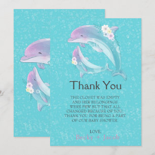 Agradecimiento Cute delfines Chica Baby Shower Tarjeta de agradec