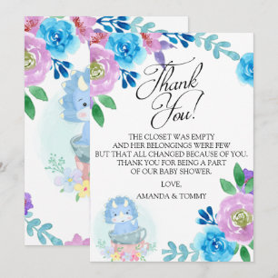 Agradecimiento Cute Dinosaur Teacup Baby Shower Tarjeta de agrade