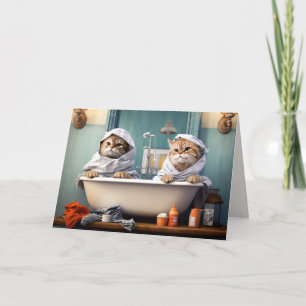 Agradecimiento Cute divertida pareja de gatos en la tarjeta plega