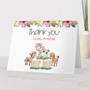 Agradecimiento Cute Floral Farm Animales Follados Tarjeta de agra
