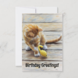 Agradecimiento Cute Kitten jugando a la tarjeta plana de cumpleañ