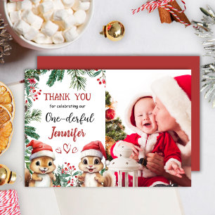 Agradecimiento Cute Navidades de ardilla 1° cumpleaños Tarjeta de