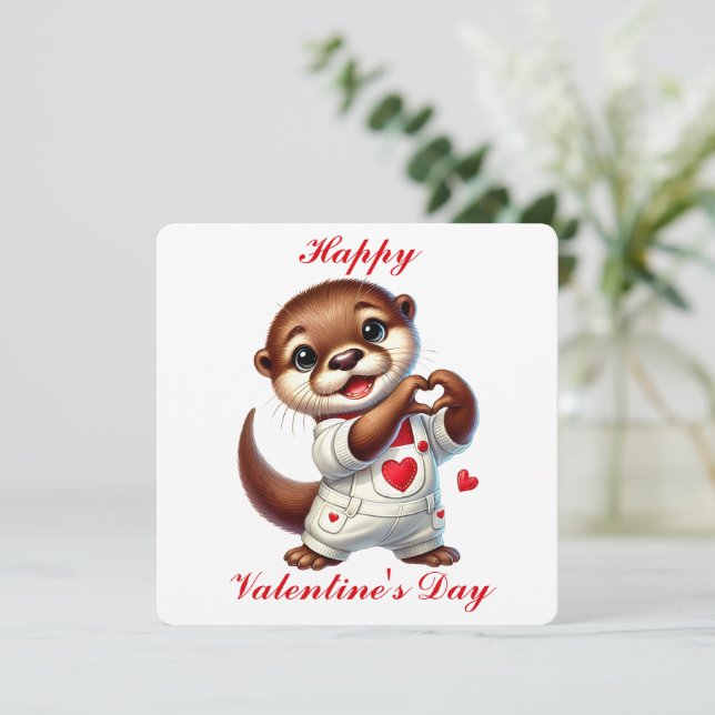 Agradecimiento Cute Otter - Tarjeta El día de San Valentín (Anverso de pie)