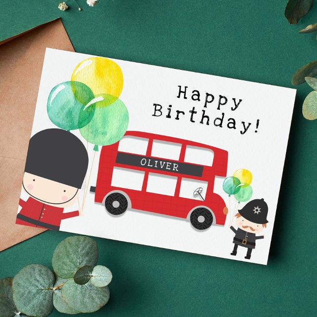 Agradecimiento Cute Red London Tema Niños - Tarjeta de cumpleaños (Subido por el creador)