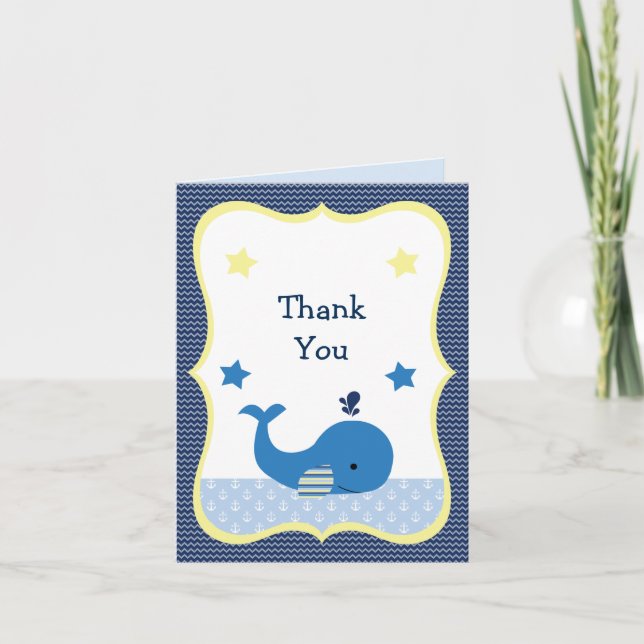 Agradecimiento Cute Whale Nautical Baby Shower Tarjeta de agradec (Anverso)