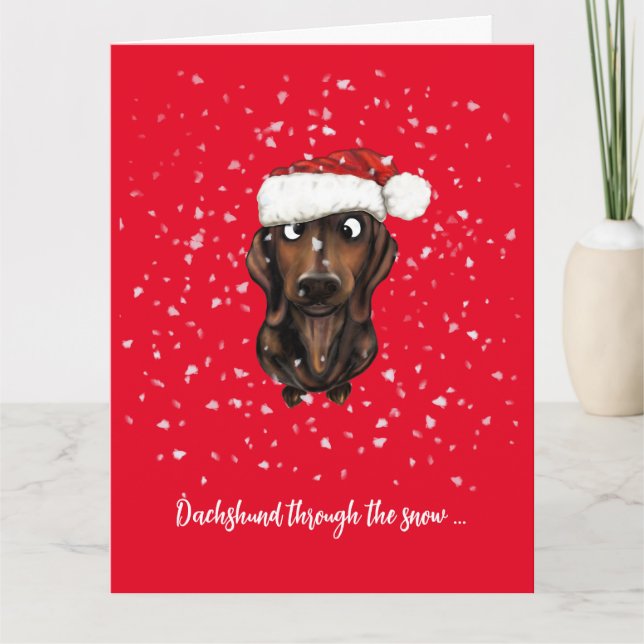 Agradecimiento Dachshund, tarjeta de Navidades de perros salchich (Anverso)