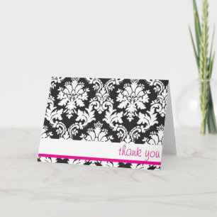 Agradecimiento damasco blanco negro y rosa caliente tarjeta de ag