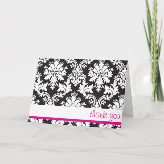 Agradecimiento damasco blanco negro y rosa caliente tarjeta de ag