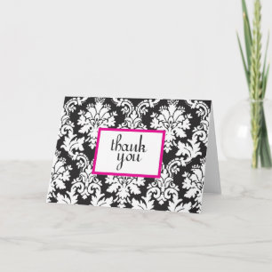 Agradecimiento damasco blanco negro y rosa caliente tarjeta de ag