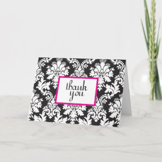 Agradecimiento damasco blanco negro y rosa caliente tarjeta de ag