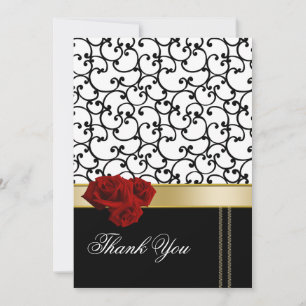 Agradecimiento damasco de rosas rojas Gracias tarjeta