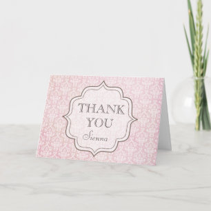 Agradecimiento Damasco rosa Vintage Gracias Tarjeta De Saludo