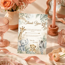 Agradecimiento de Baby Shower Caprichoso Safari