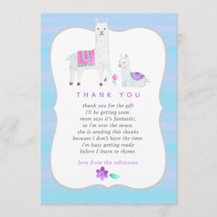 Agradecimiento de Baby Shower con tema de Llama en