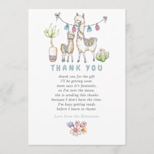 Agradecimiento de Baby Shower con tema de Llama en