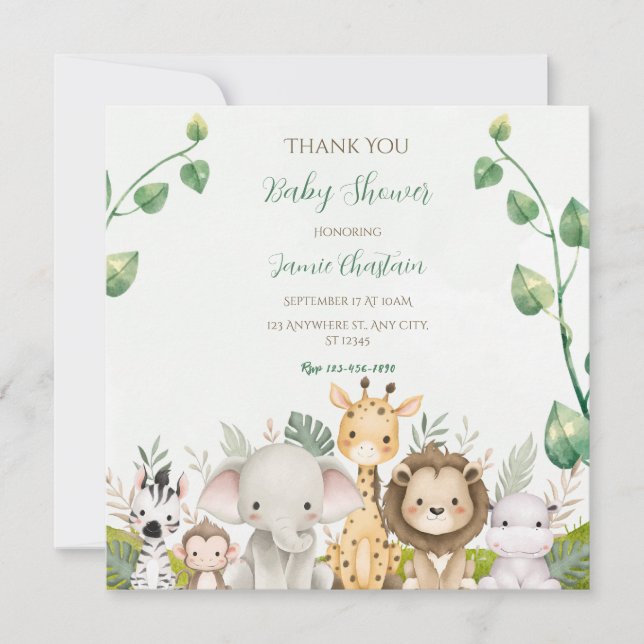 Agradecimiento de Baby Shower de Acuarela Verde Bl (Anverso)
